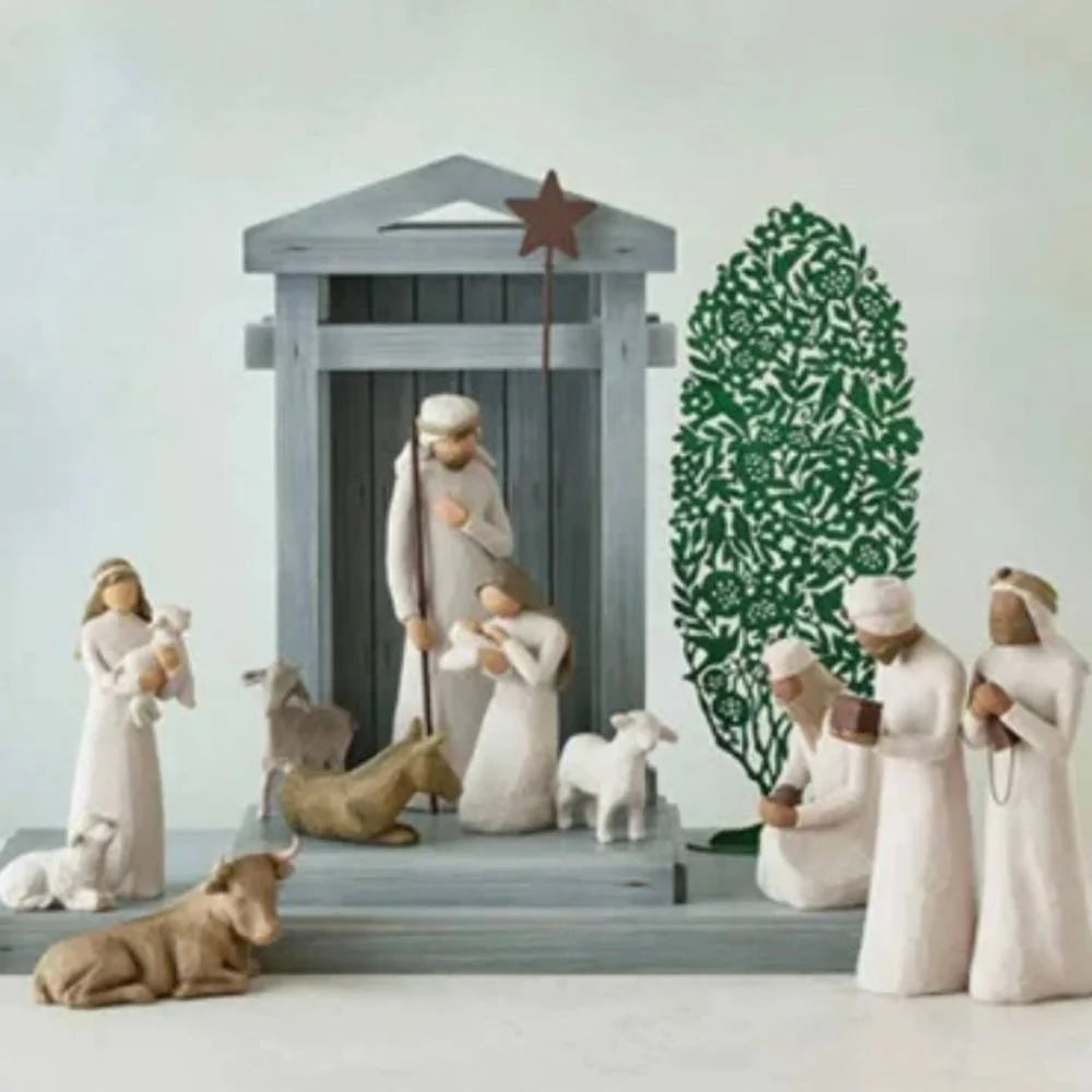 Nativity Set Handmade Barn Wood Sculpted Figures
