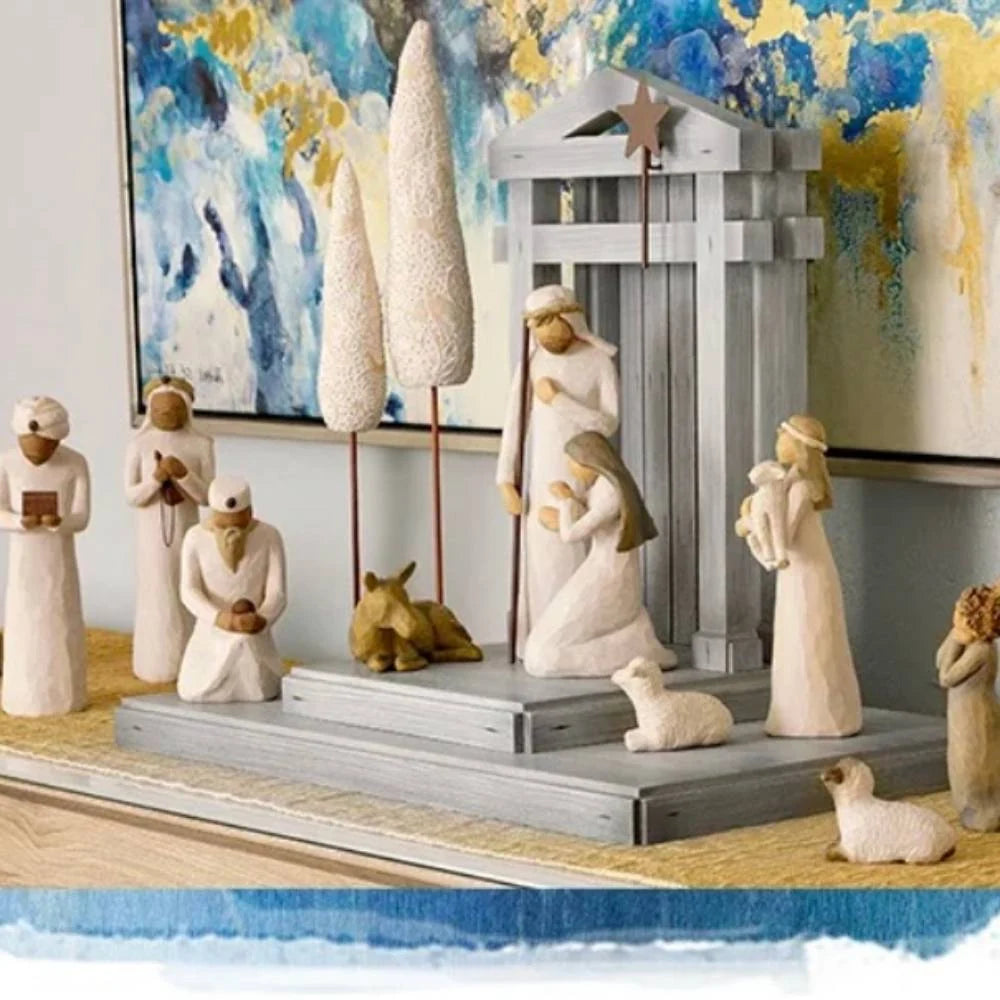 Nativity Set Handmade Barn Wood Sculpted Figures