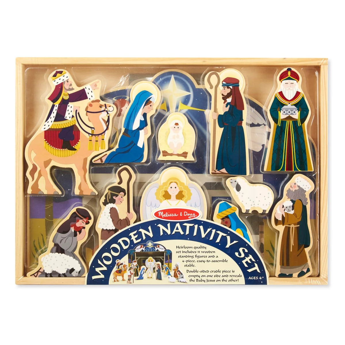 Nativity Set Solid Wood 11 Pieces Tool-Free Stable