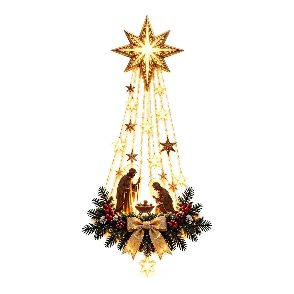 Nativity Wall Decor Holy Family Star Lights