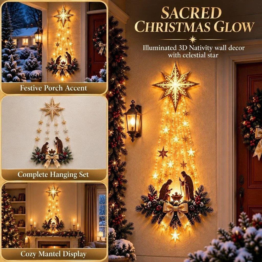 Nativity Wall Decor Holy Family Star Lights