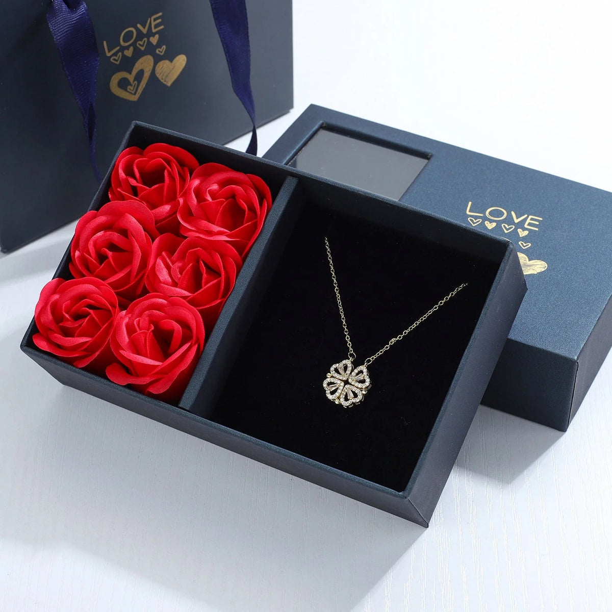 Necklace Four Heart Clover Pendant Adjustable Chain