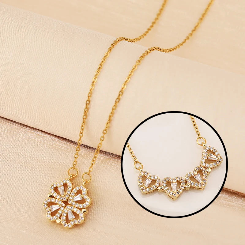 Necklace Four Heart Clover Pendant Adjustable Chain