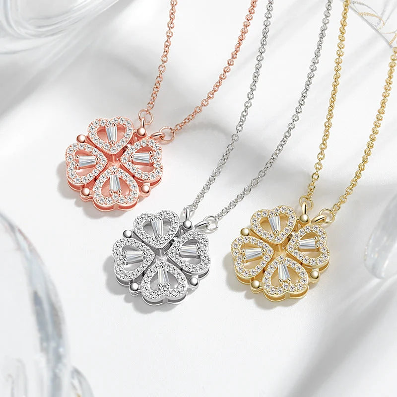 Necklace Four Heart Clover Pendant Adjustable Chain