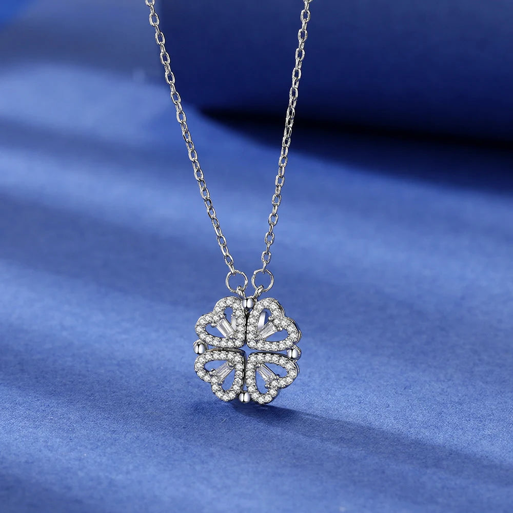 Necklace Four Heart Clover Pendant Adjustable Chain