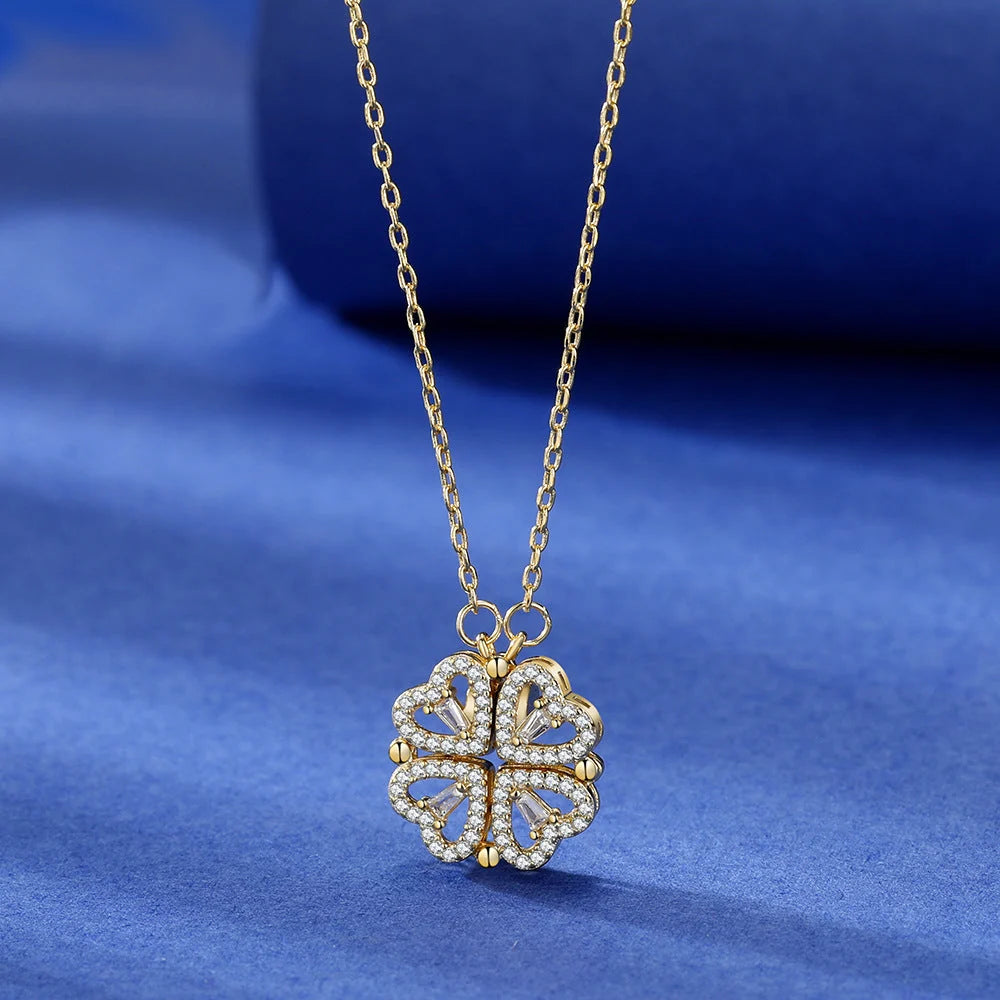 Necklace Four Heart Clover Pendant Adjustable Chain