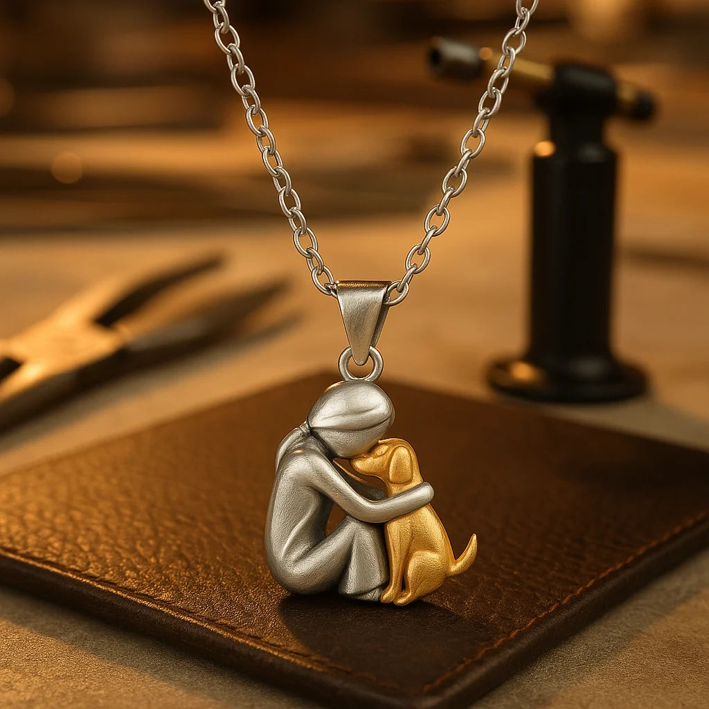 Necklace Woman And Dog Silhouette Adjustable Chain