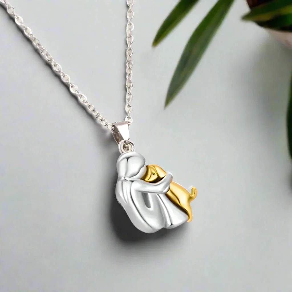 Necklace Woman And Dog Silhouette Adjustable Chain