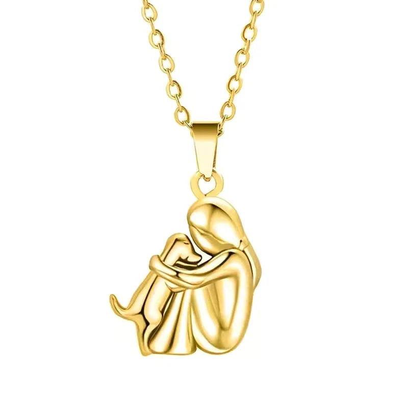 Necklace Woman And Dog Silhouette Adjustable Chain