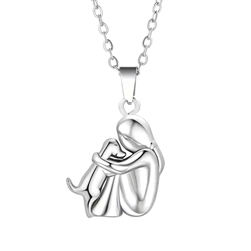Necklace Woman And Dog Silhouette Adjustable Chain