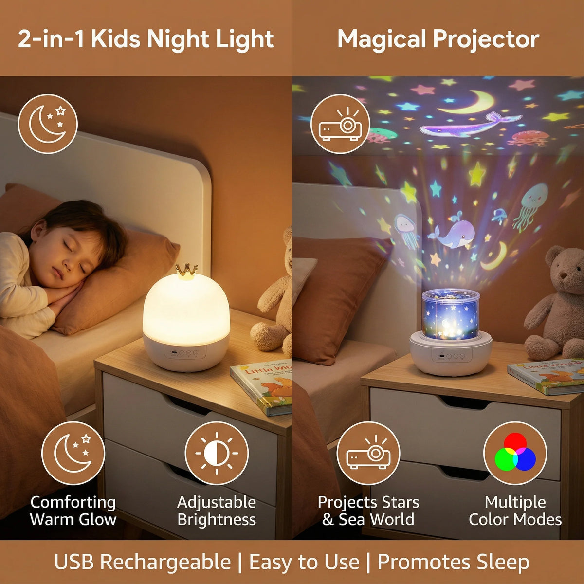 Night Light Projector Rotating Ceiling Projection Built-In Speaker