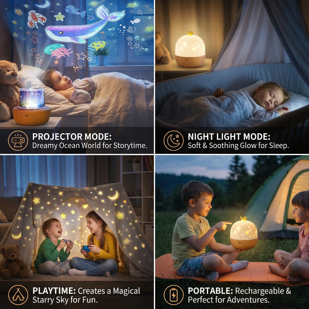 Night Light Projector Rotating Ceiling Projection Built-In Speaker