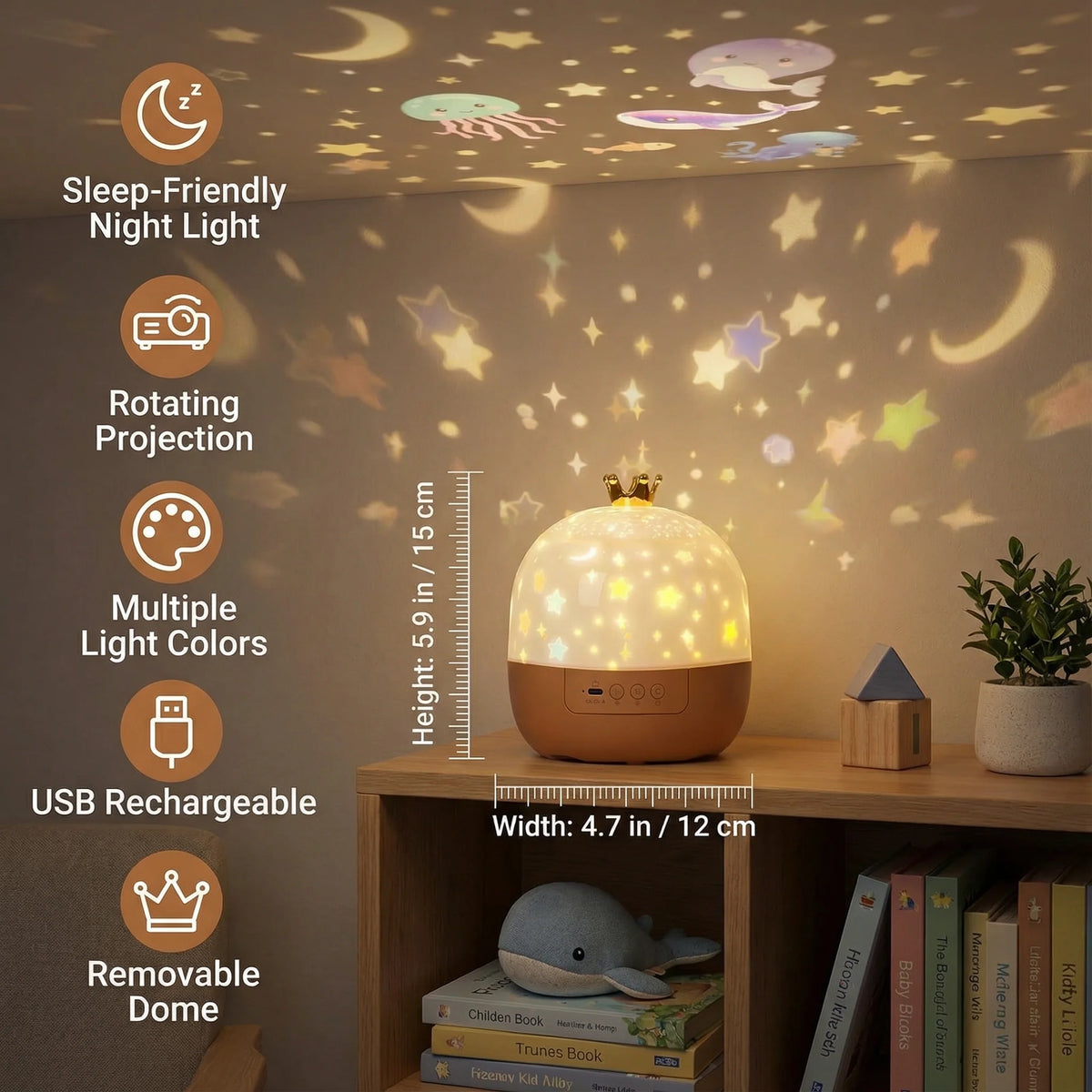 Night Light Projector Rotating Ceiling Projection Built-In Speaker