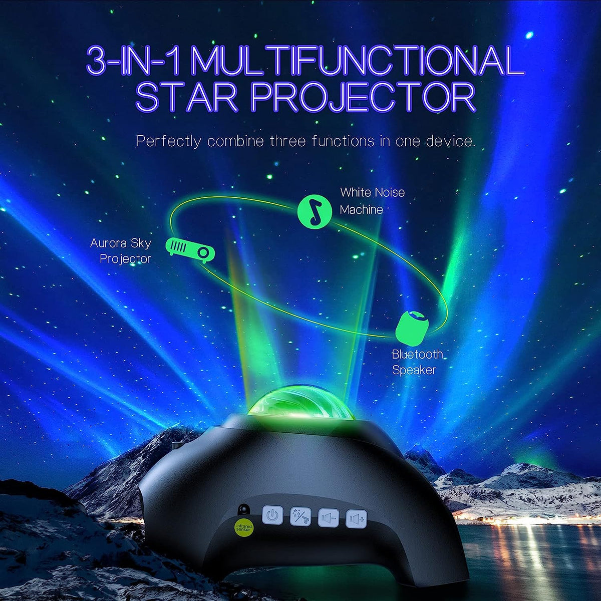 Night Sky Projector Dimmable Aurora & Stars Bluetooth Speaker