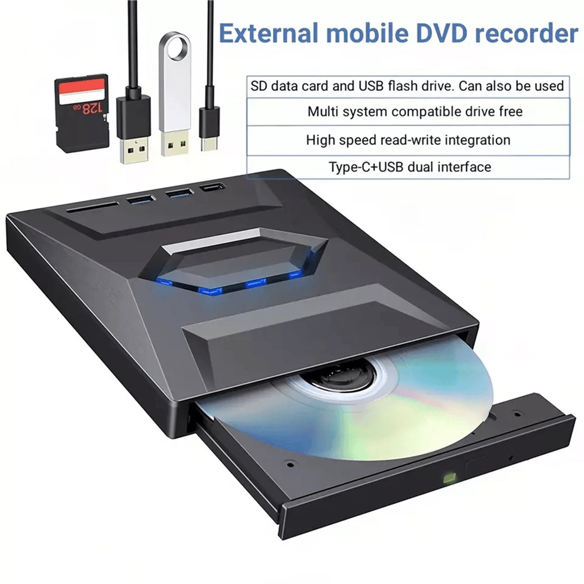 Optical Drive CD/DVD Burner SD Card Slot USB Hub