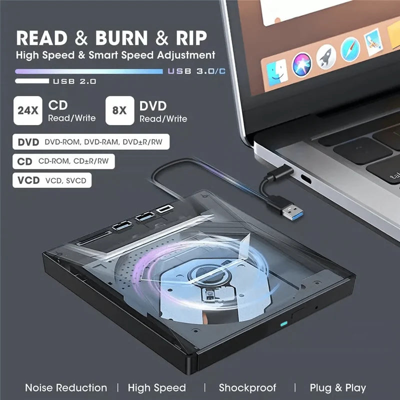 Optical Drive CD/DVD Burner SD Card Slot USB Hub