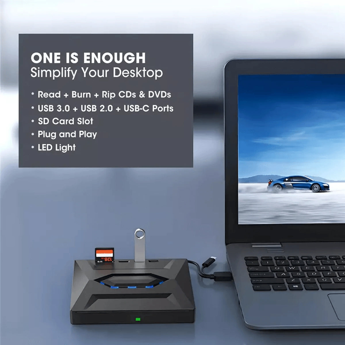 Optical Drive CD/DVD Burner SD Card Slot USB Hub