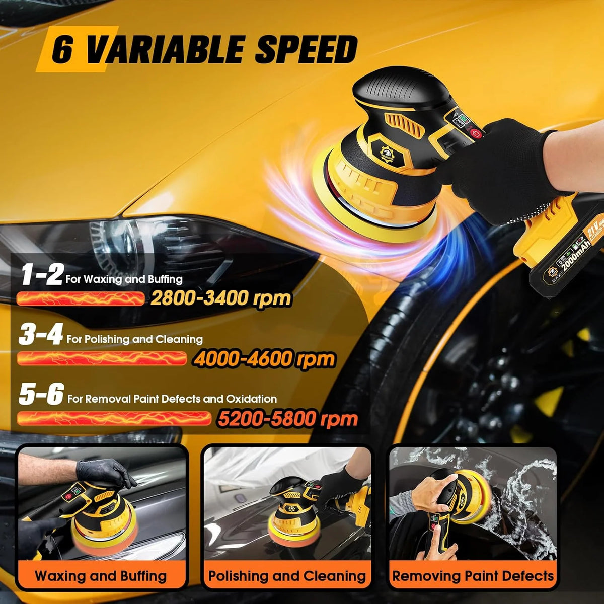Orbital Buffer Cordless Variable Speed Foam Pad Set