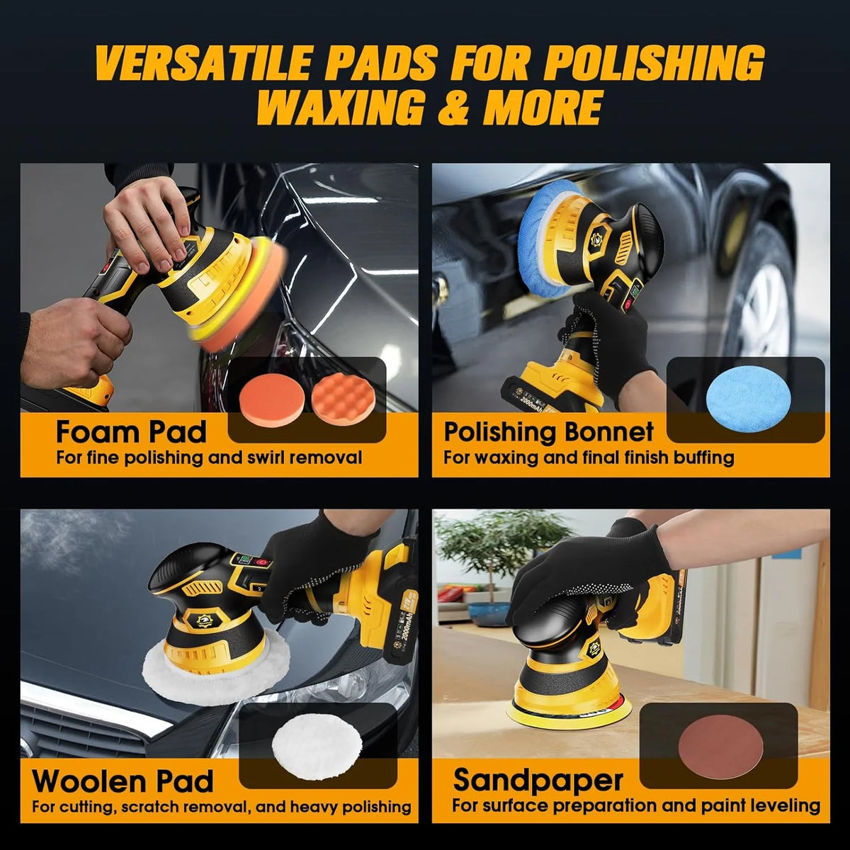 Orbital Buffer Cordless Variable Speed Foam Pad Set