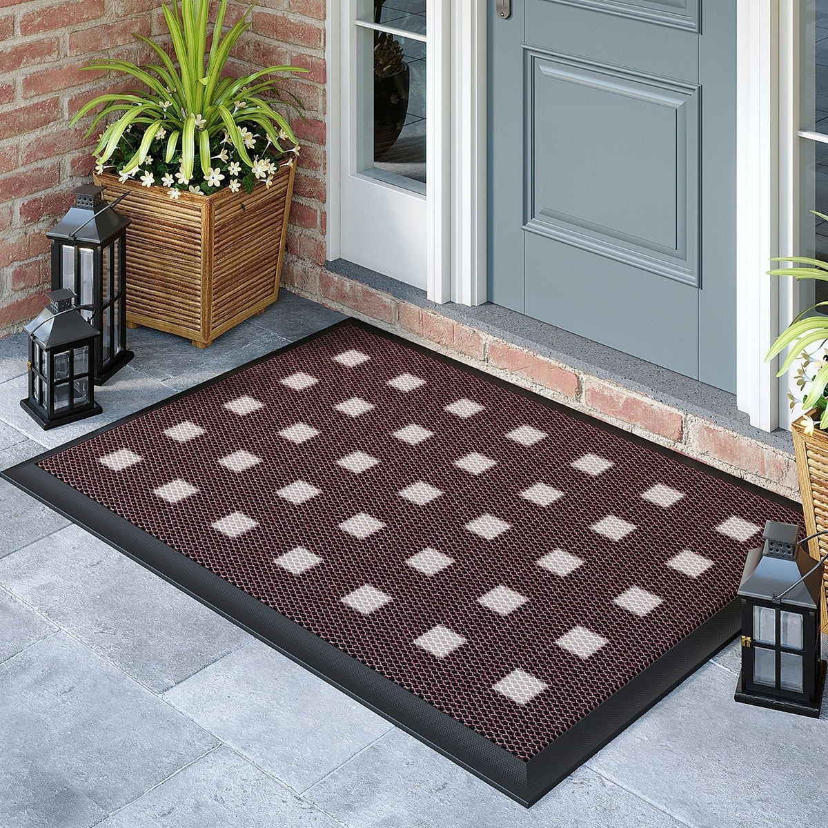 Outdoor Doormat Water-Resistant PVC Mesh Non-Slip Rubber Backing