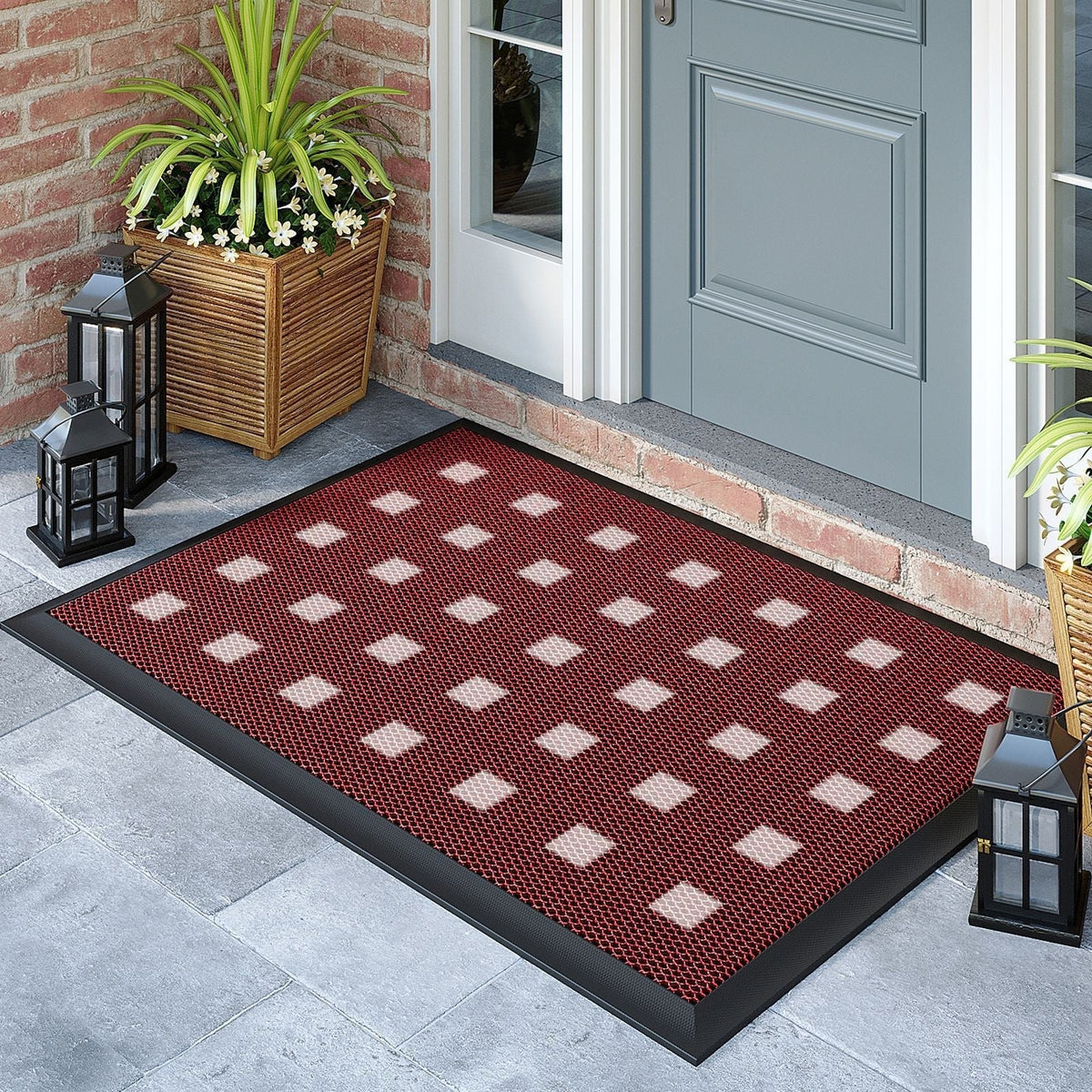 Outdoor Doormat Water-Resistant PVC Mesh Non-Slip Rubber Backing