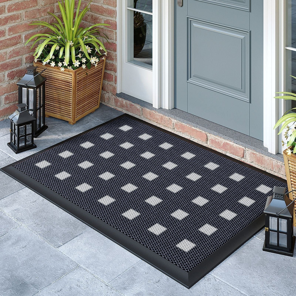 Outdoor Doormat Water-Resistant PVC Mesh Non-Slip Rubber Backing