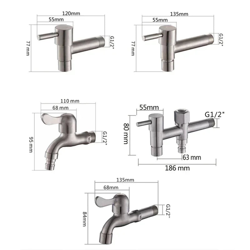 Outdoor Faucet Wall-Mounted 304 Stainless Steel Rust-Resistant