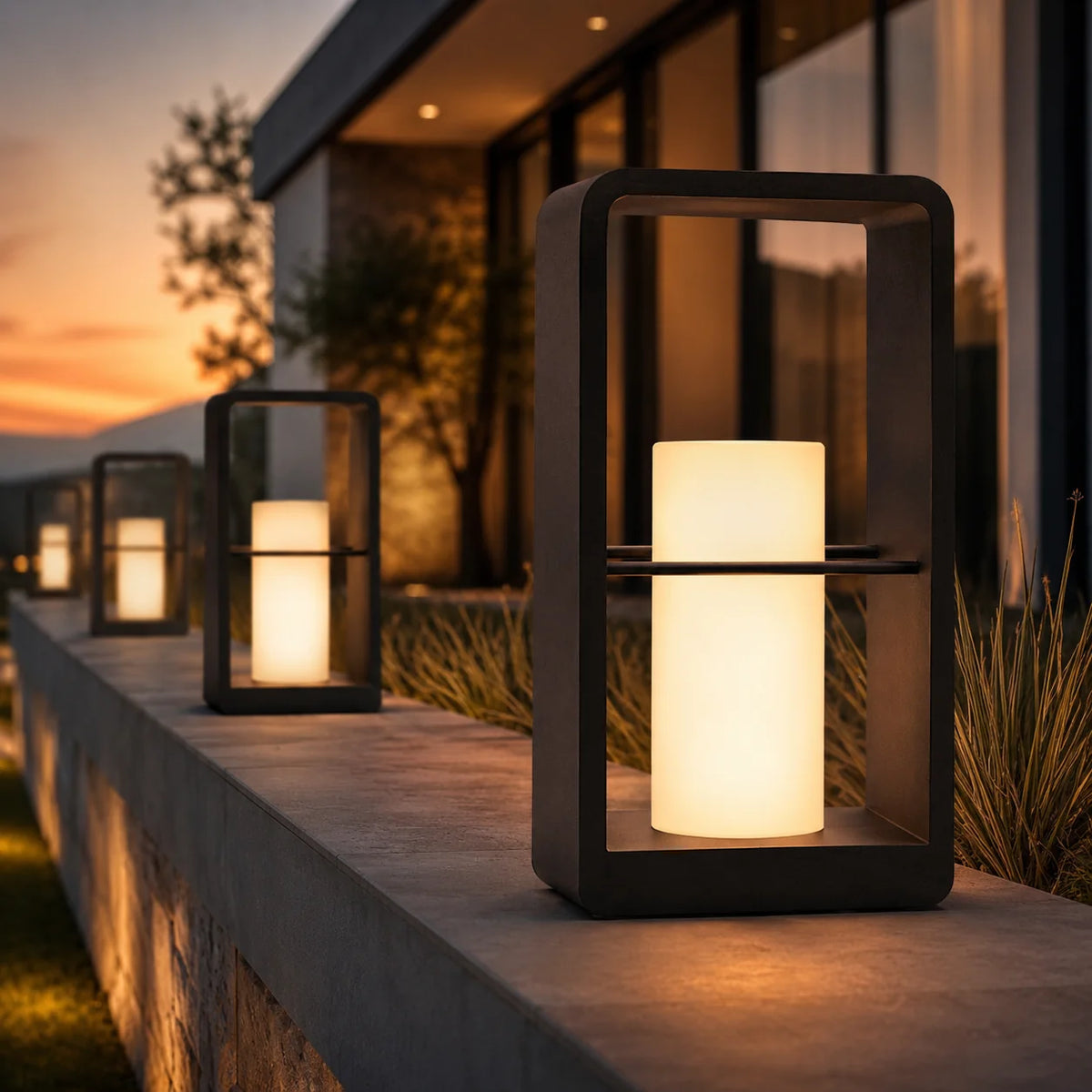 Outdoor Path Light Stainless Steel Frosted Acrylic Solar & Hardwired