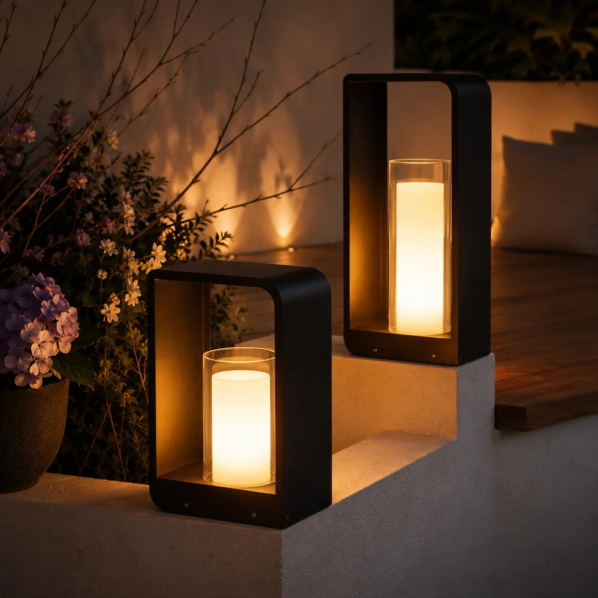 Outdoor Path Light Stainless Steel Frosted Acrylic Solar & Hardwired
