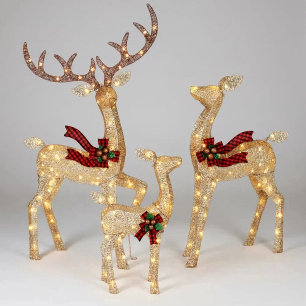 Outdoor Reindeer Decorations Warm White LED Set of 3 Water-Resistant