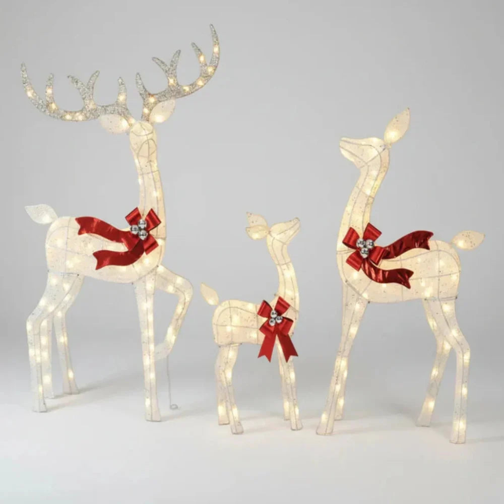 Outdoor Reindeer Decorations Warm White LED Set of 3 Water-Resistant