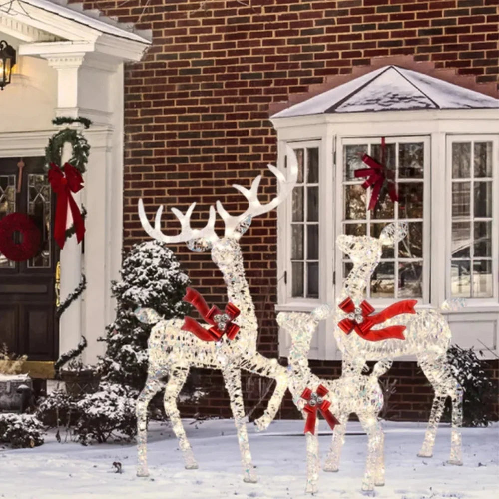 Outdoor Reindeer Decorations Warm White LED Set of 3 Water-Resistant