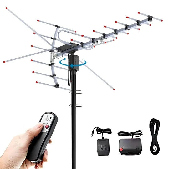 Outdoor TV Antenna Motorized 360-Degree Rotation UHF VHF Reception