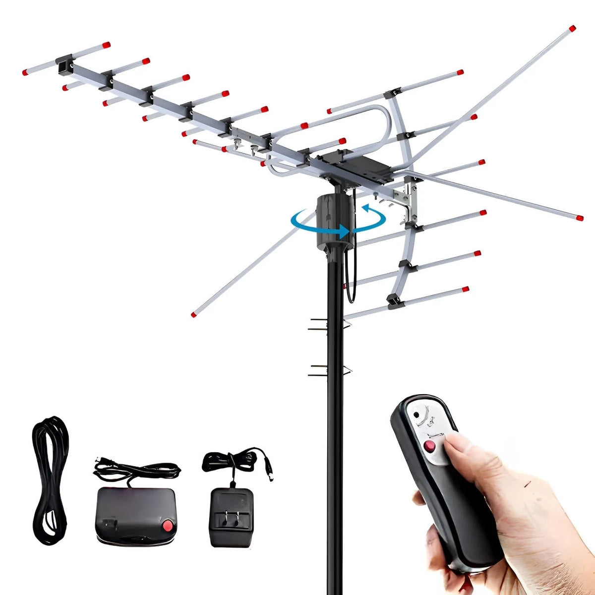 Outdoor TV Antenna Motorized 360 Degree Weatherproof Interference Filter