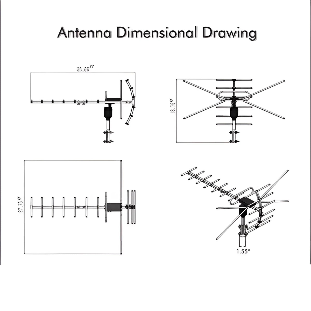 Outdoor TV Antenna Motorized 360 Degree Weatherproof Interference Filter