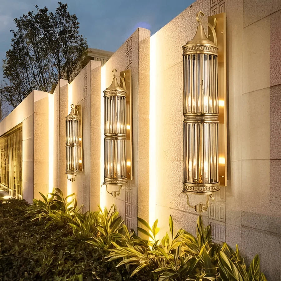 Outdoor Wall Sconce Copper IP65 Glass Panel