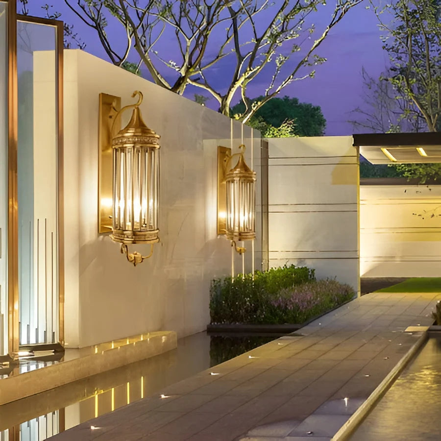 Outdoor Wall Sconce Copper IP65 Glass Panel
