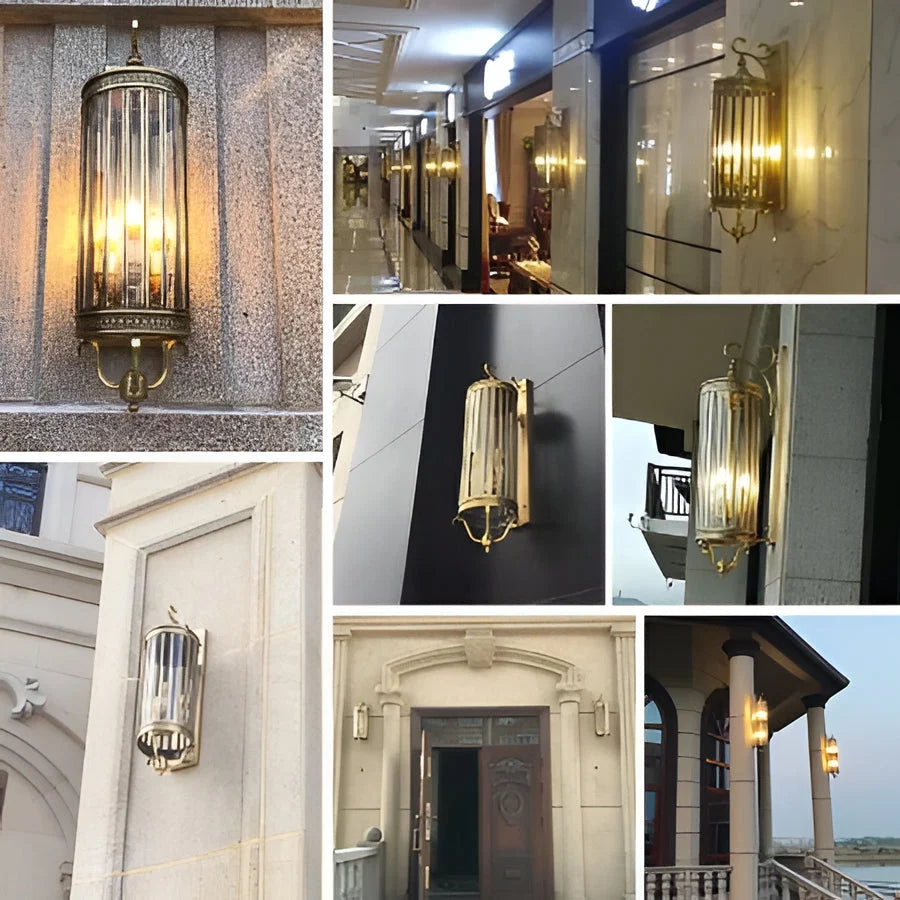 Outdoor Wall Sconce Copper IP65 Glass Panel