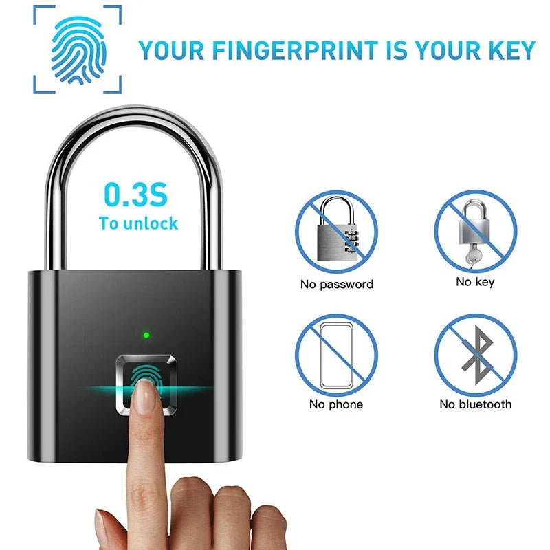 Padlock Fingerprint-Activated App-Controlled Long Battery Life