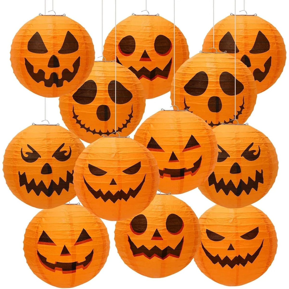 Paper Lanterns Jack-O'-Lantern Faces Set of 12