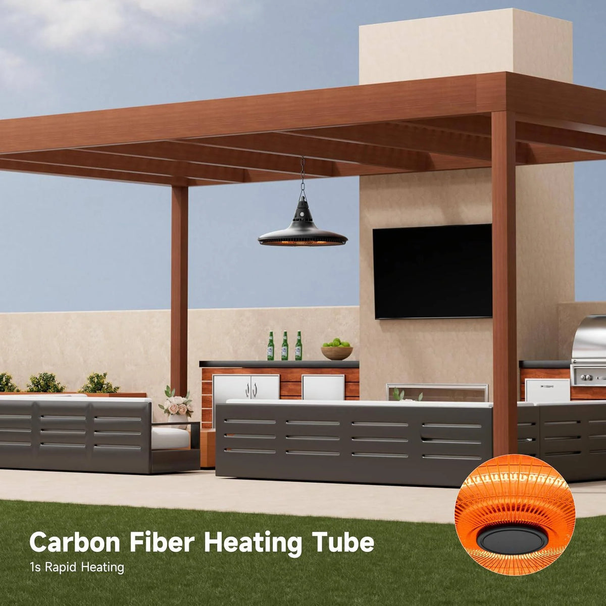 Patio Heater Hanging Infrared Remote Control Weather-Resistant