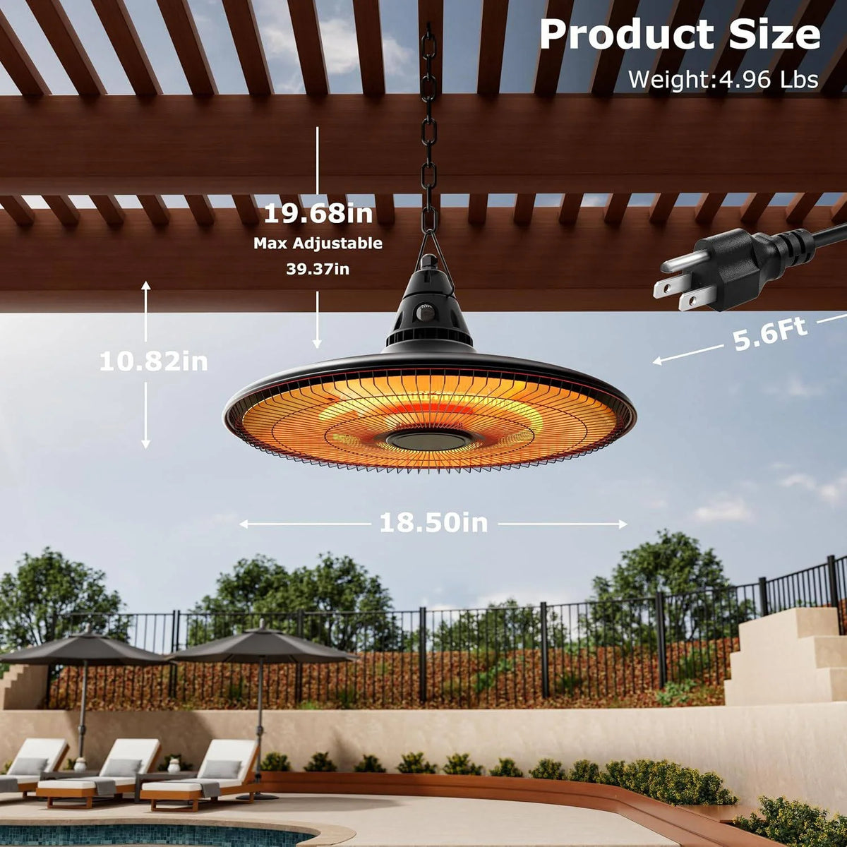 Patio Heater Hanging Infrared Remote Control Weather-Resistant