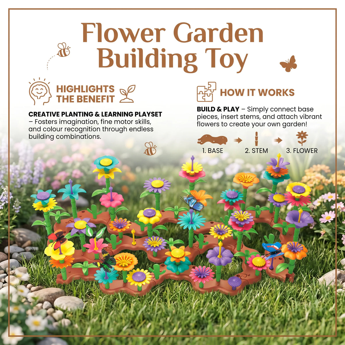 Pegging Game Flower Garden Set Assorted Shapes & Colors