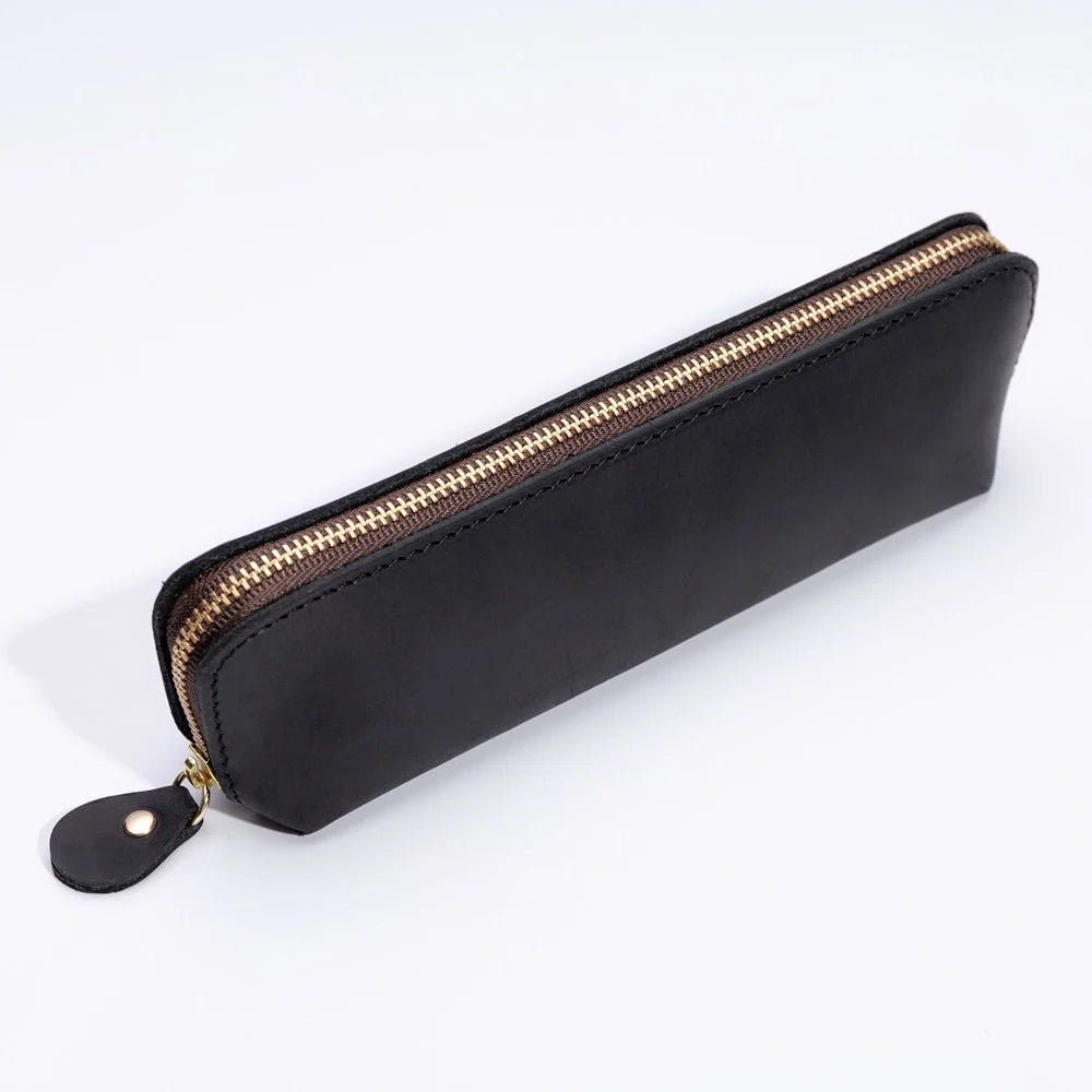 Pencil Case Leather Zipper Closure Spacious Interior