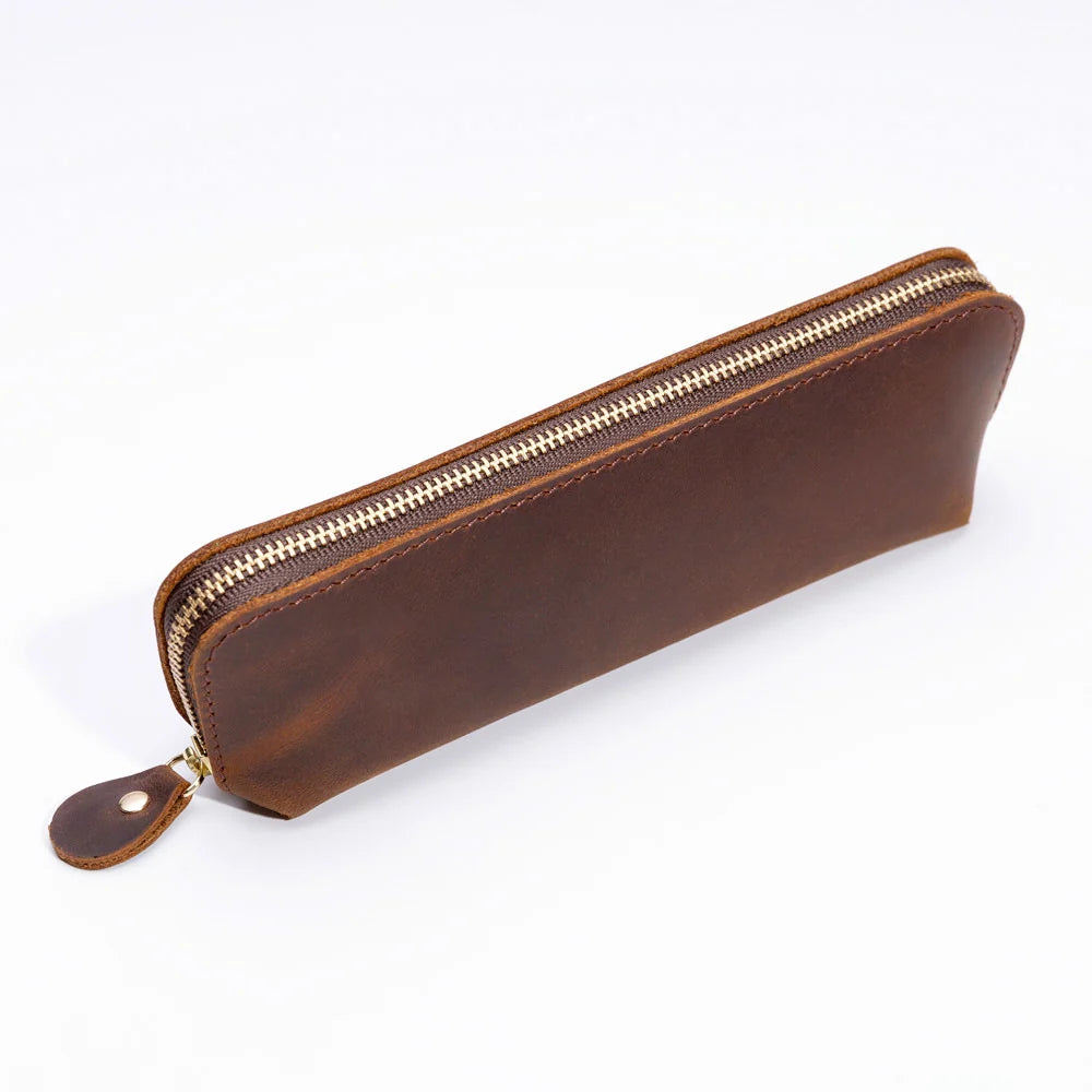 Pencil Case Leather Zipper Closure Spacious Interior