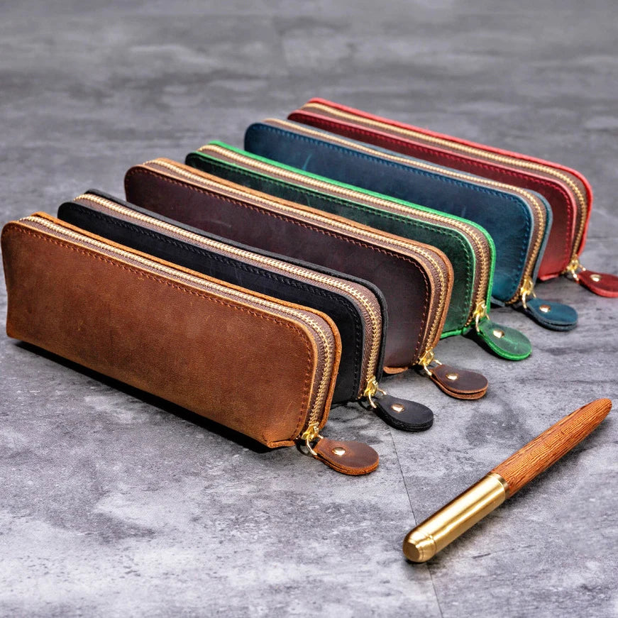 Pencil Case Leather Zipper Closure Spacious Interior