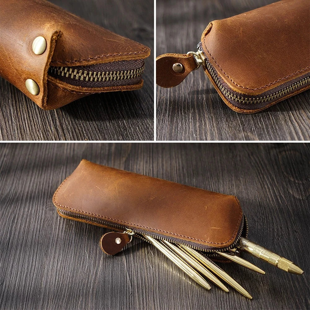 Pencil Case Leather Zipper Closure Spacious Interior