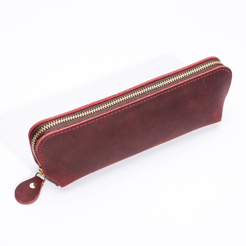 Pencil Case Leather Zipper Closure Spacious Interior
