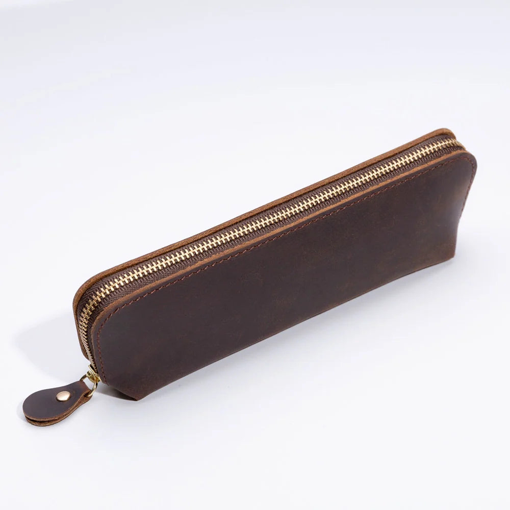 Pencil Case Leather Zipper Closure Spacious Interior