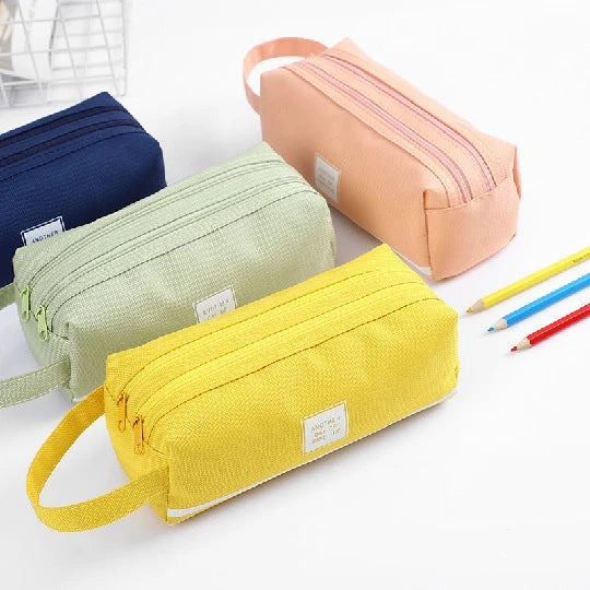 Pencil Case Multiple Compartments Durable Fabric Carry Handle